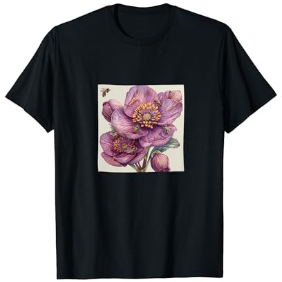 Graphique Fleur d'hellébore avec des abeilles autour T-Shirt