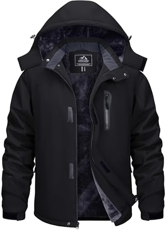 TACVASEN Winterjacke Herren Wasserdicht Warme Skijacke Fleece Gefütterte Softshelljacke Atmungsaktiv Funktionsjacke mit Abnehmbarer Kapuze