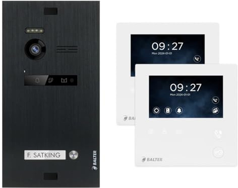 Nonic Balter EVO 1 Familienhaus Video Türsprechanlage für Haustür mit Kamera und Klingel, Gegensprechanlage mit Türklingel kabelgebunden und 2X 4.3 Mini Monitor Türöffner Sprechanlage Set