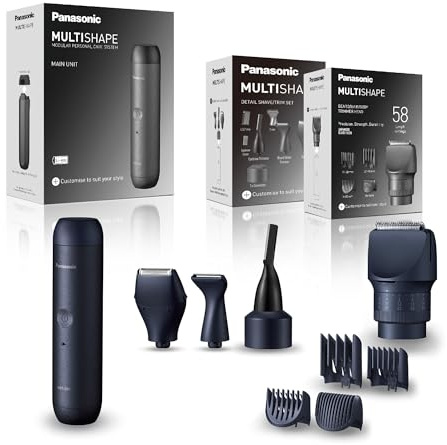 Panasonic MULTISHAPE ER-CBL1, ER-CDT1 & ER-CTW1 Set, Unidad principal para MULTISHAPE, Cabezales de Afeitado y Recorte Detallado, Cortabarbas y cortapelos con batería recargable de ion-litio, Negro
