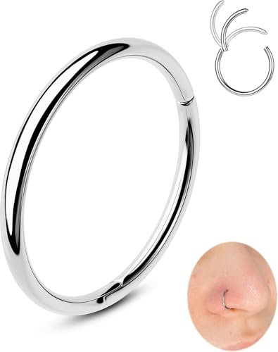 OUFER 20G Nasenring Chirurgenstahl 316L Nasenpiercing Ring 8 mm Piercing Nase Hoop Silber Nostril Nasenstecker Ohrpiercing Helix Daith Conch Frauen
