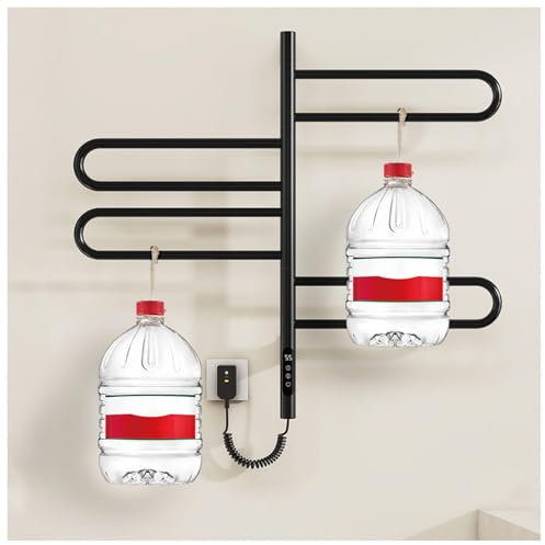 Scaldasalviette Elettrico Girevole a 180°, Portasciugamani Riscaldato da Terra con Timer, Display LED, Controllo della Temperatura Costante, Timer per Scaldasalviette Plug-in/Cablato, Nero (Nero)
