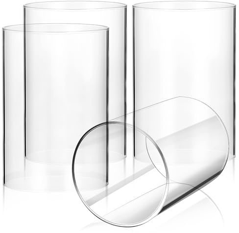 Gatuida 4 StüCk Glaszylinder FüR Kerzen Transparente Winddichte KerzenhüLlen Aus Borosilikatglas ZylinderföRmige Kerzenlampenschirme FüR Wohnzimmer Deko Und Kerzenhalter 7 X 15cm