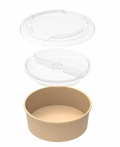 100 tarros de ensalada de cartón Kraft marrón 780 ml con tapas herméticas e inserciones 2 compartimentos – Ensaladeras redondas ideales para comida para llevar, catering y restauradores