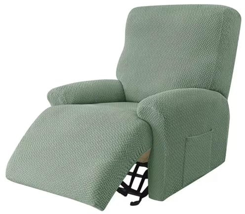 PEIHUODAN Fundas para Sillón Reclinable de 1 Plaza con Bolsillos, Jacquard de Color Sólido 4 Piezas de Fundas Elásticas para Sillón y Sofá, Funda de Sofa Sala, Pine Green