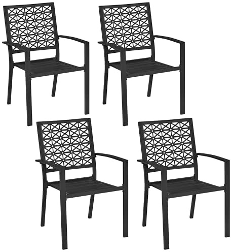 Yaheetech 4er-Set Esszimmerstuhl aus Metall Gartenstuhl Outdoor Küchenstuhl Stapelbarer Armlehnstuhl für Außenbereich bis 136 KG Belastbar Gartensessel