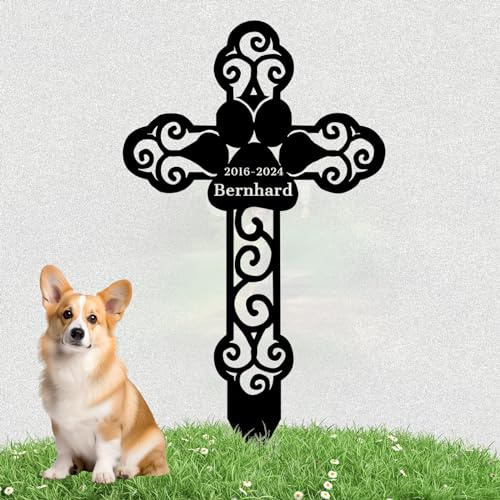 LZXSXZ Personalisiert Grabstecker für Haustier - Design Grabkreuz für Tiere mit individueller Gravur - wetterfester Gedenkpfahl als Grabschmuck für Tiergrab