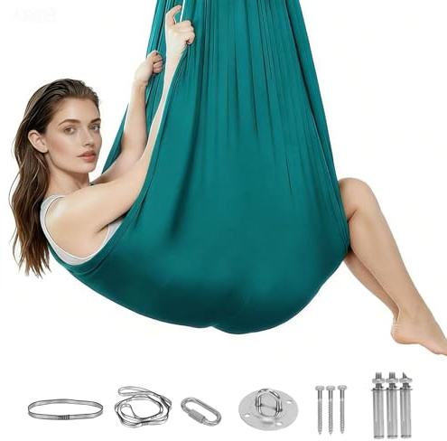 Aerial Yoga Hängematte Set, 150 x 280CM Yoga Hängematte Erwachsene, Aerial Yogatuch zum Aufhängen, Nestschaukel mit Beschläge, Hammock Swing 200 Kg Max für Erwachsene