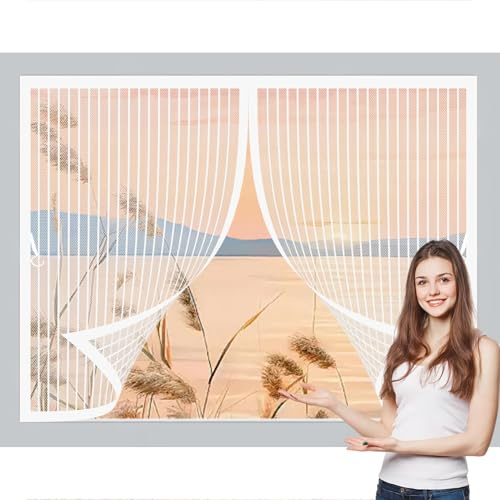 Mosquitera Imantada 86 x 64 cm Cierre Automático, sin Taladrar, Antimosquitos, Fácil Instalación, Mosquitera Ventana Abatible para Puerta de Balcón, Puerta de Patio, Blanco