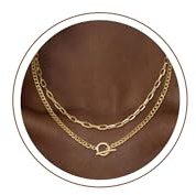 SLOONG 2 Stück Layering Ketten Set 14K Goldkette & Silber Wasserfest Choker Kette Damen Gold Halskette mit CZ Anhänger Y Kette Panzerkette Gold Halskette für Frauen Damen Schmuck