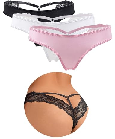 ohyeahlady Stringtrosa brasilianska trosor damer sexig spets string tanga-set underkläder underkläder underkläder trosor stora storlekar hipster sexiga underkläder 1/2/3-pack, 3 st svart + vit + rosa