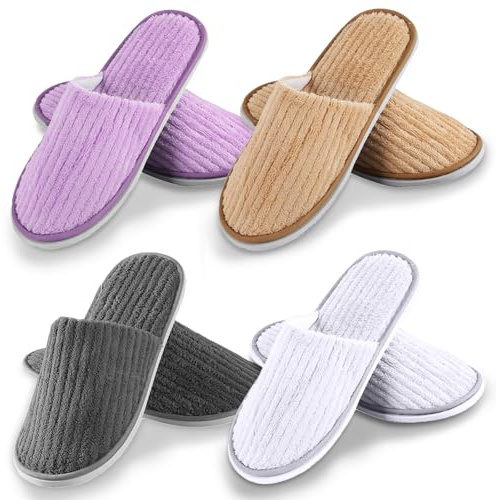 GOMETY 8 par gästtofflor, hotelltofflor färgglada duschtofflor badtofflor frottétofflor halkfria engångstofflor hotell tofflor vita kvinnor män badtofflor för wellness spa party gäster