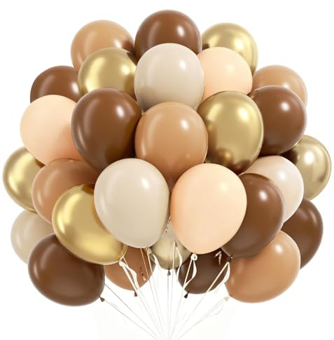 Globos Marrón y Dorados, 60 Piezas Globos Cumpleaños Marrón Beige Dorados | 12 Pulgadas Heilo Globos Marrón, Cumpleaños Baby Shower Niño Bautizo Boda Graduación Comunion Gender Reveal Decoración