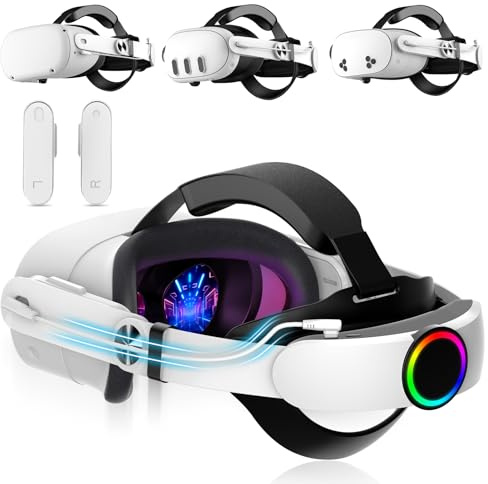 Hurra 10000mAh Head Strap with Battery Compatible with Meta/Oculus Quest 2/3/3S, 20W Fast Rechargeable Elite Strap Extend 6-8H Playtime, RGB Battery Pack VR Head Strap Accessories