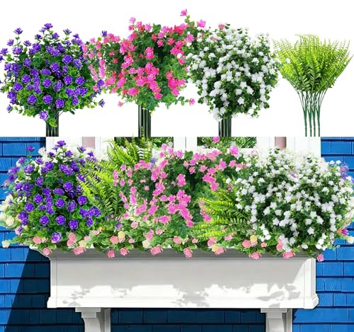 CECOMBINE 16 Bündel Kunstblumen wie Echt, Künstliche Blumen Outdoor Wetterfest, UV Beständige Kunstpflanzen für Außenbereich, Balkonpflanzen für Garten, Balkon, Terrasse, Fensterbox, Blumentopf Deko