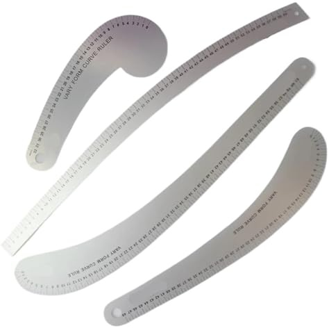Stållinjal Metallsömnad Kurvlinjal for Modedesign, Mönstertillverkning & Metriskt System 32cm 48cm 60cm(4 Pieces a Set)
