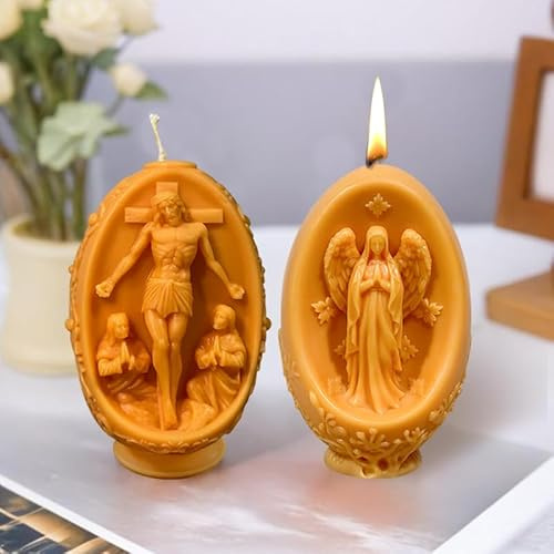 Darryy Kerzenformen zum Gießen Ostern, Eiförmige Kerzenform, oster Kerzenform, Osterkerzenform Blumen, Jesus und die Jungfrau Maria (Jesus)