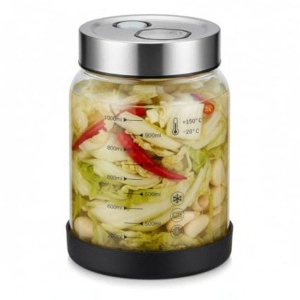 PEEXTBB Fermentierglas mit Deckel, 1L Glas Gärglas, Kimchi Container, Einmachglas mit Gärventil, für die Gärung für Kefir Kimchi, Sauerkraut, Gurke, Sauerteig Starter, Sauerteigstarter