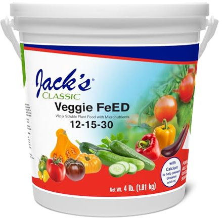 Jack's Classic 12-15-30 Veggie Feed Water-Soluble Fertilizer with Micronutrients, 4lbs - Plant Growth and Abundant Fruit Set in Blooming Vegetable Plants