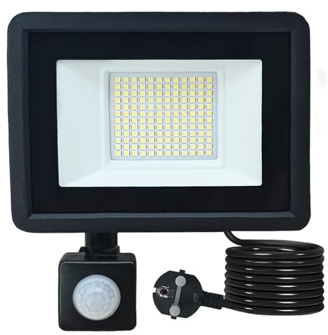 Meision Led Strahler mit Bewegungsmelder Außen 50W, Led Strahler Außen Kaltweiß 6500K, mit Stecker, Sens Funktion, Timer, IP66 Wasserdicht, Superhell Aluminium Flutlicht für hof, Garage