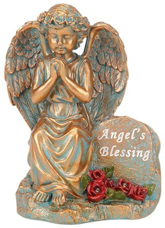 Ronyme Estatua de ángel Solar para jardín, Figura de ángel para Tumba, decoración única de Resina para Exteriores con luz para Patio, Color Cobre