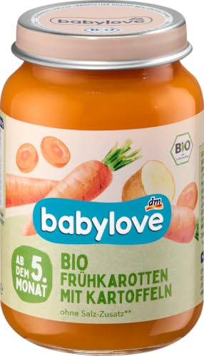 Gemüse Frühe Karotten mit Kartoffeln aus dem 5. Monat, 190 g – Marke DM Deutschland – kompatibel mit Babylove – Gemüse Frühkarotten mit Kartoffel ab dem 5. Monat, 190 g