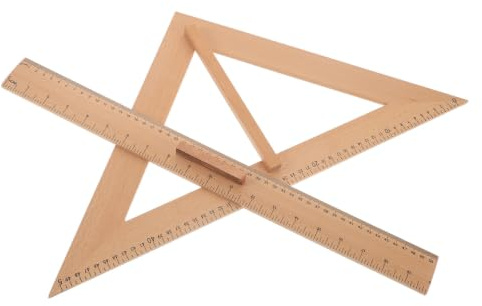 DOITOOL 2-delat set med trämåttlinjaler, dubbelskalig 50 cm/20 tum lång linjal och 45° likbent triangel, precisionsgeometriverktyg för undervisning, konst och skrädderi