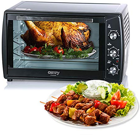 Camry CR6017 Horno Eléctrico de Sobremesa Convección 63 litros, Acero Inoxidable, Asador de Pollos, 3 modos Calentamiento, Temporizador, Ajuste de Temperatura, Negro, 3000W