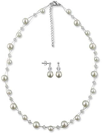 Rivelle Damen Brautschmuck Set Halskette Ohrstecker creme Schmuckset Perlen Swarovski kristall Kette Collier Hochzeit Geschenkbox