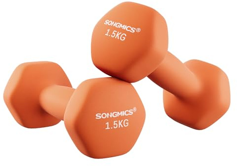 Songmics hantlar set om 2, 2 x 1,5 kg, med matt beläggning av neopren, halkfri, styrketräning, hemma, orange SYL63OG