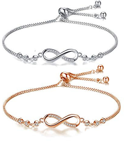Hongyantech 2 Stück Infinity Unendlichkeit Symbol Damen Armband Damen Armband Armkette Gliederarmband Partnerarmbänder Silber und Roségold Freundschaftsband