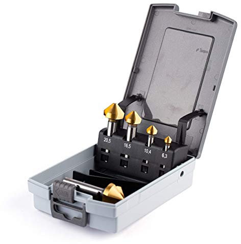 WSH-TOOLS Kegelsenker Set 5-teilig Titan-beschichtet 6,3 mm - 25mm HSS-G 90° Winkel in Rosebox