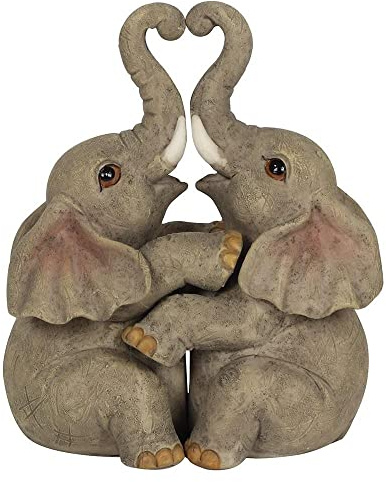 Adorable Grey Resin Embrace Elephant Couple Ornament - 12cm x 10cm (1 Pc.) - Charming Rustic Design, Durable Handcrafted Decor, Nature-inspired Gift - Ideal for Home Accessory