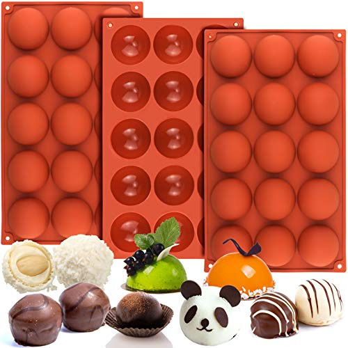 Mity Rain Lot de 3 moules demi-sphères en silicone 15 cavités 5,1 cm pour bombes de cacao chaud/chocolat, 45 cavités au total pour gâteau, gelée, pudding, mousse dôme