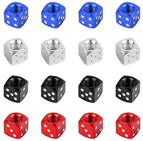 Tyre Valve Caps Dice 16Pcs Tyre Valve Caps Metal French Valve Cap Aluminum Alloy Car Wheel Caps Multi-color Car Dust Caps for Trucks, Motorbike, Bicycle, Black, White, Red, Blue