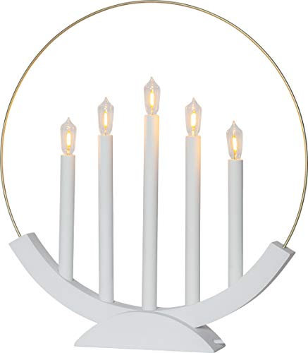 Fensterleuchter Brace 5 warmwhite LED, Holz/Metall, weiß/messing, ca. 43x46 cm