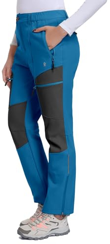 Little Donkey Andy Women's Fleece Lined Hiking Ski Snow Pants, Winter Windproof Softshell Pants, Warm and Water Repellent Bright Blue L