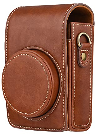 Andoer Funda de piel sintética para cámara con correa de hombro compatible con Sony RX100 / RX100 II / RX100 III/ RX100 IV / RX100V / RX100 VI / RX100 VII / ZV1 para Ricoh GR2/GR3, marrón, Minimalista