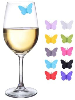 RUITASA Wine Glass Markers Set，10pcs Colorful Butterfly Silicone Drink Glass Charms,Wine Charm Tags with Suction Cup，Wine Glasses for Wine Tasting Party Favors Dinner Wedding(Butterfly Assorted)