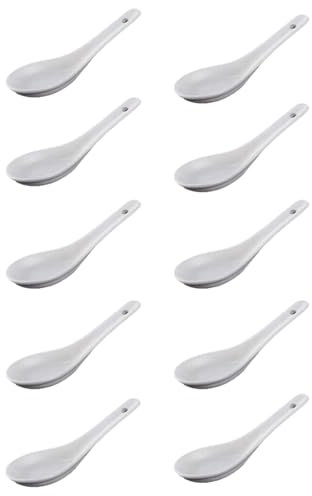 10Stück Suppenlöffel Keramik, Tafellöffel, Abendessen Löffel, Löffel Set Porzellan, Geeignet für Küche, Haushalt, Hotel, Abendessen(Weiß)