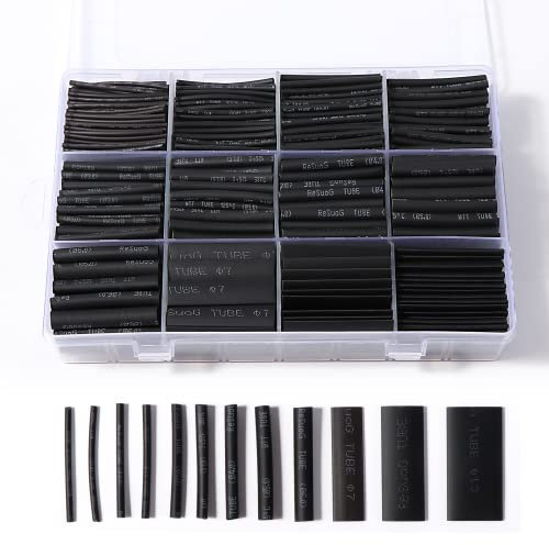 Vinabo 900 Piezas Tubos Termorretráctiles, Termoretractil，Termoretractil para Cables, Kit de Surtido de Tubos de Envoltura de Cableado Retráctil, 12 Tamaños-Relación de Contracción 2:1-Negro