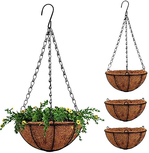 CECOMBINE 4 x 20,3 cm Metall-Hängekorb mit Kokosfutter, runde Draht-Hängepflanzgefäße, Blumentöpfe aus Metall für Innen- und Außenbereich, Garten, Veranda, Dekoration