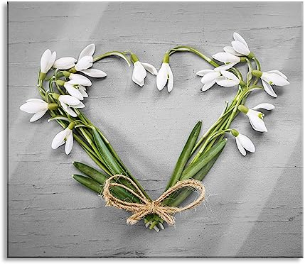 Herz aus Blumen Herdabdeckplatte & Spritzschutz aus Echtglas | Für Herd-Kochfelder | 60x52 cm