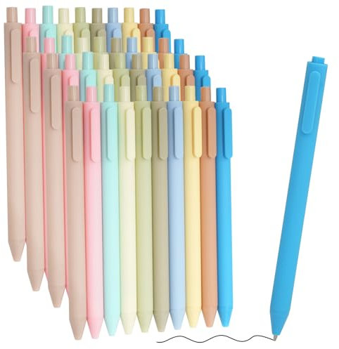 CUWELT 40 Stück Druckkugelschreiber, Schwarz Einziehbare Tintenstifte, 0,7mm Schnell Trocknende Kugelschreiber, Pastell Roller Schreibstifte, Feine Spitze für Schule Büro Schreiben Notieren