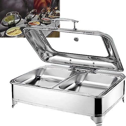 Scaldavivande 9L Chafing Dish Elettrico, Contenitore Scalda Cibo Scaldavivande Acciaio Inox con on Coperchio in Vetro Trasparente - Temperatura Controllabile (0-85°C)