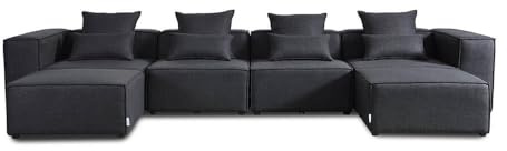 Home Deluxe - Sofa Verona - Anthrazit, Größe: XXL - ca. 414 x 70 x 207 cm, Sitzhöhe: 46 cm, Sitztiefe: 80 cm, inkl. Kissen I Modulares Sofa Modulsofa Ecksofa Wohnlandschaft