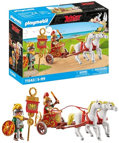 PLAYMOBIL Asterix 71543 Römischer Streitwagen, Reise durch das Land, inklusive Abnehmbarer Helme, Armreifen und Umhang, detailreiches Spielzeug für Kinder ab 5 Jahren
