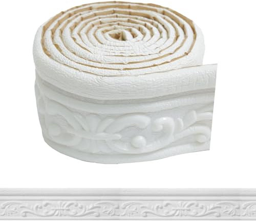 WADILE 90x 3.1 Crown Molding Peel and Stick, Flexible Wallpaper Border Wall Trim Border, Self Adhesive Mirror Moulding Frame Lines, 3D Edging Foam Ceiling Baseboard, White