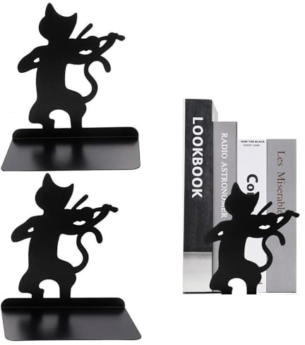 KAYEF 2 Stück Buchstützen, Metall-Buchständer, Kinder-Bücherregal, Bücherregal Schule, Ordnerhalter unsichtbares Bücherregal, Buchstützen für Schule, Büro (Katze)