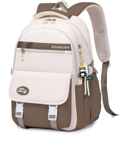 IvyH Schulrucksack Teenager Rucksack Mädchen Jungen, Lässige Daypack groß Wasserdicht für Mädchen 3-9. klasse Schulranzen für die Oberstufe College Reiserucksack, Braun